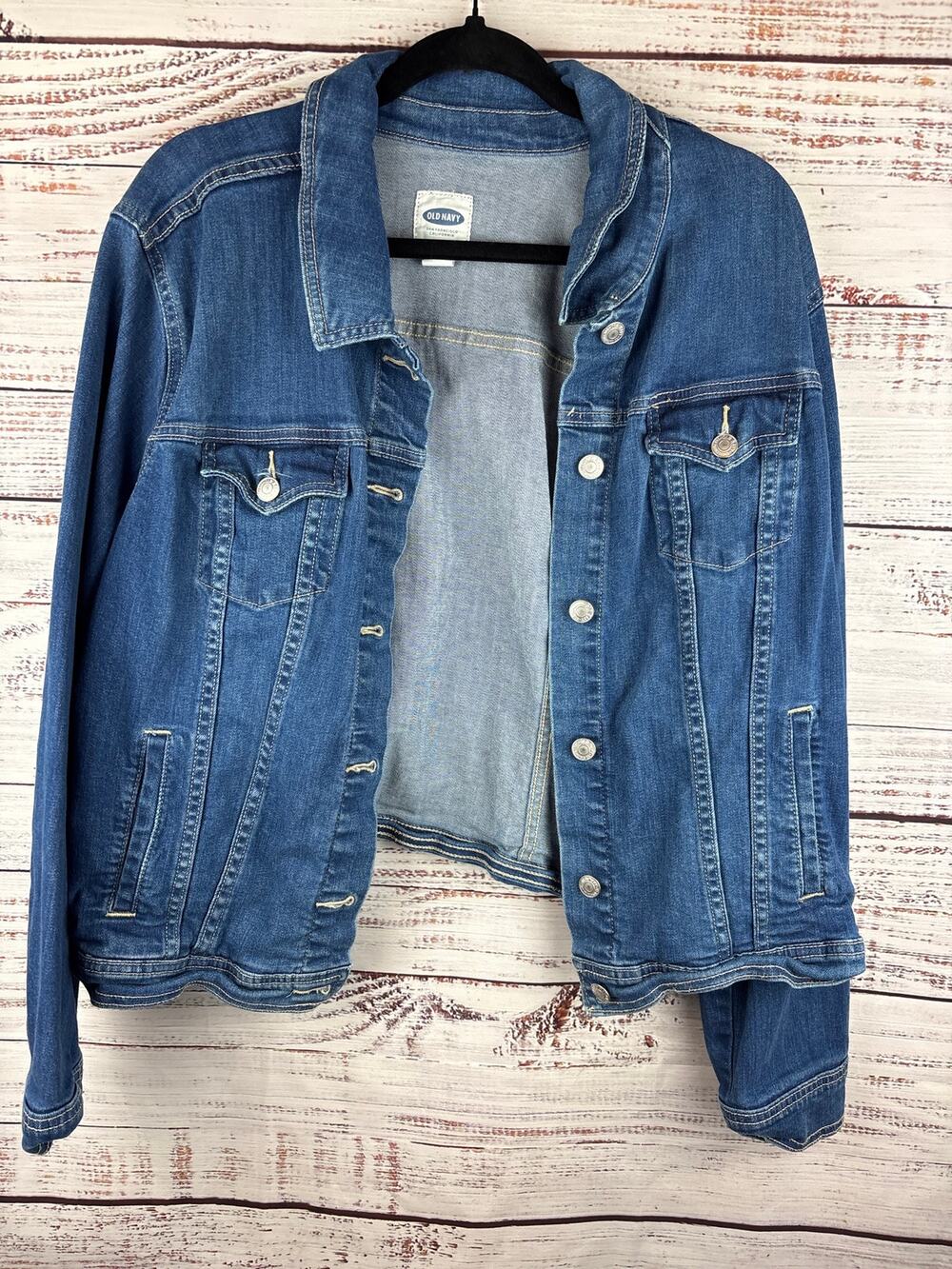 Old Navy Medium Wash Blue Denim Jean Jacket Trucker Cotton Stretch Womens Sz XXL